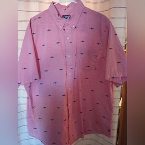 Chaps Mens Pink Shark Print Short Sleeves Easy Care Button Down Shirt Pocket XXL